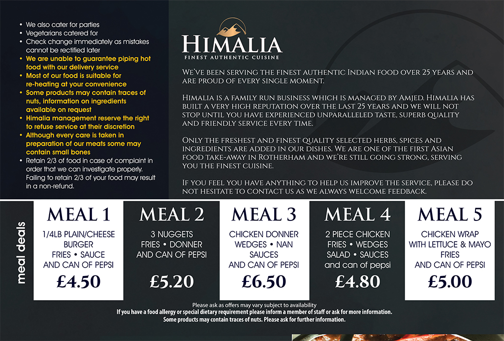 Himalia Takeaway Rotherham - Meal Deals.